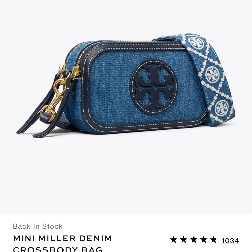 Tory Burch Blue Denim Crossbody Bag with Woven Strap